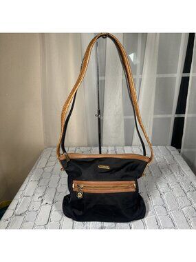 Michael Kors Black Cognac Shoulder Bag With Tan Leather Trim Medium Purse